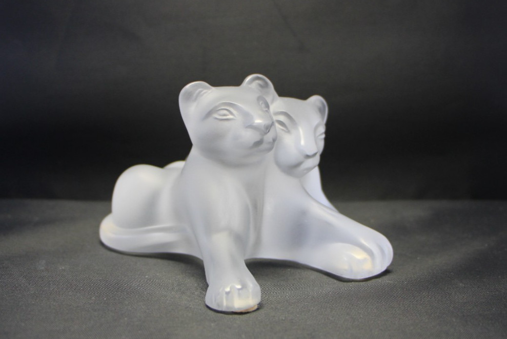 LALIQUE FRANCE Crystal TAMBWEE LION CUBS Sculpture Figurine