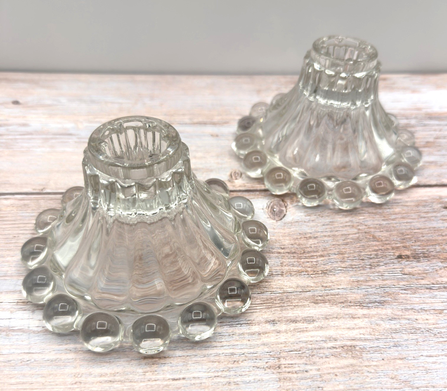 Imperial Glass Candlewick Crystal Taper Candlestick Pr Holders Clear Vintage USA