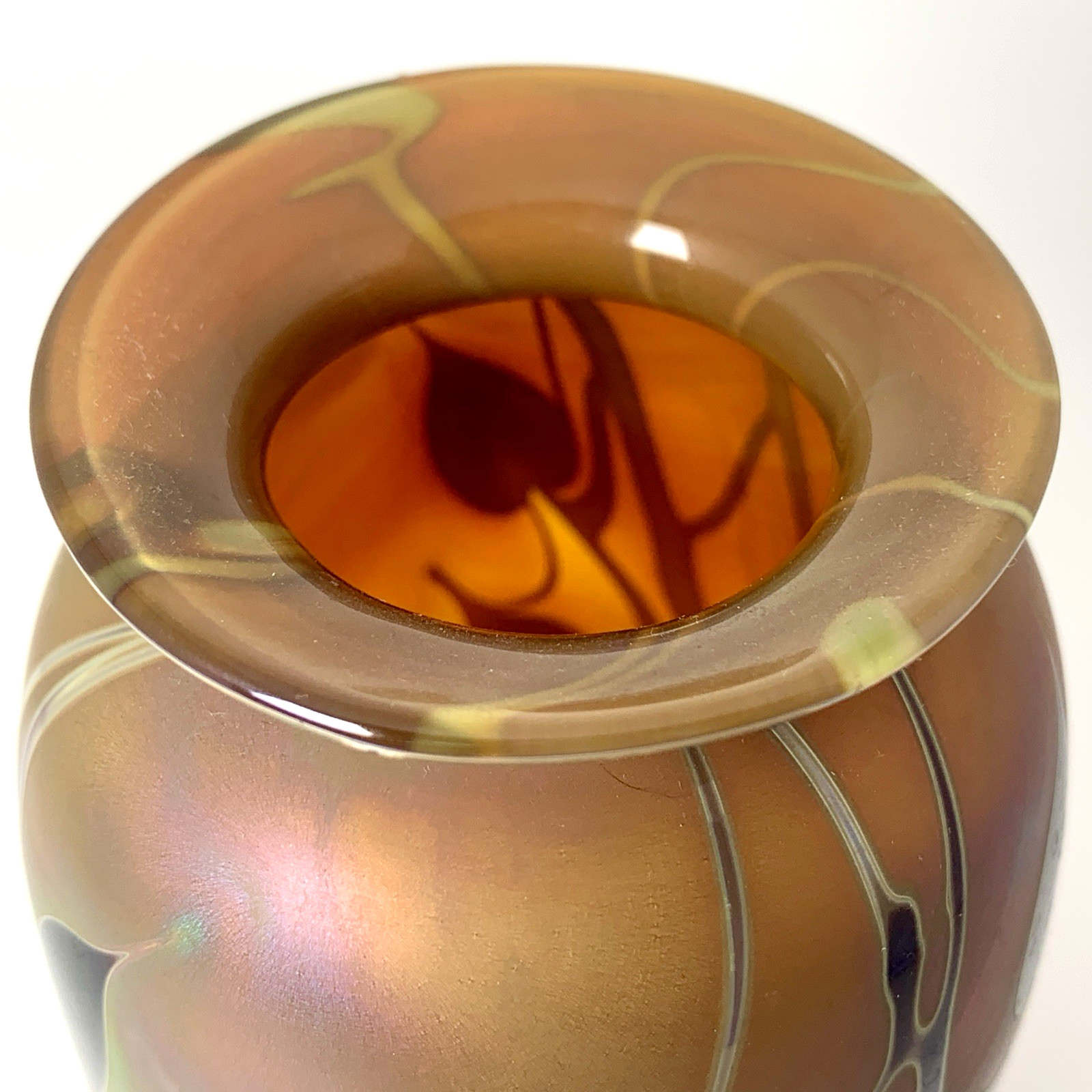 Craig Zweifel Vase Blown Art Glass Hearts And Vines Iridescent 1985 Idaho