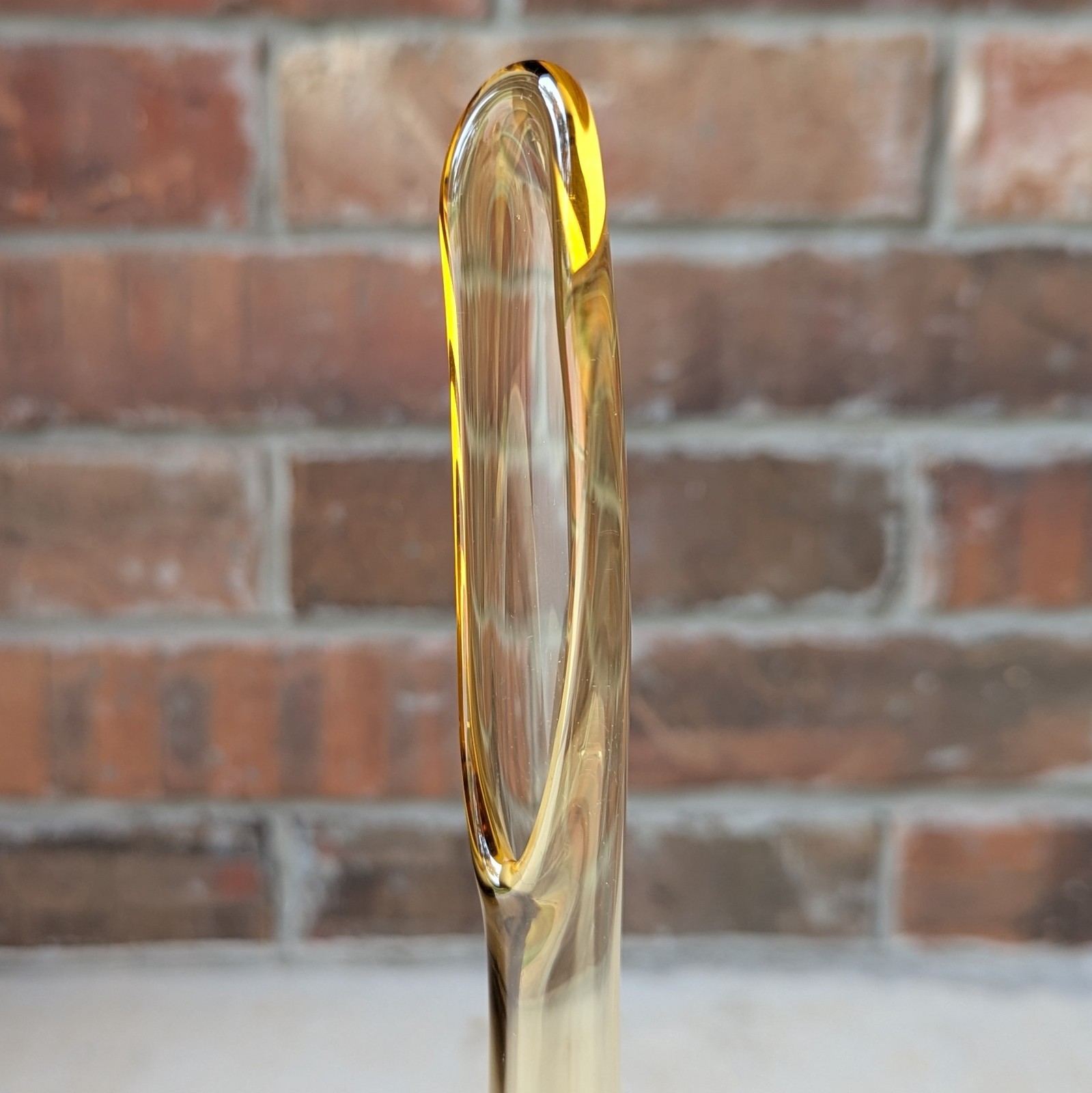 Viking Glass Swung Vase Amber Six Petal Footed Ribbed Vintage MCM 14″ Tall