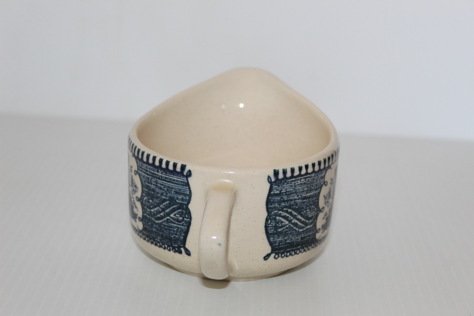 Vintage Ceramic Creamer Gravy Boat Train Locomotive Scene Blue White Farmhouse