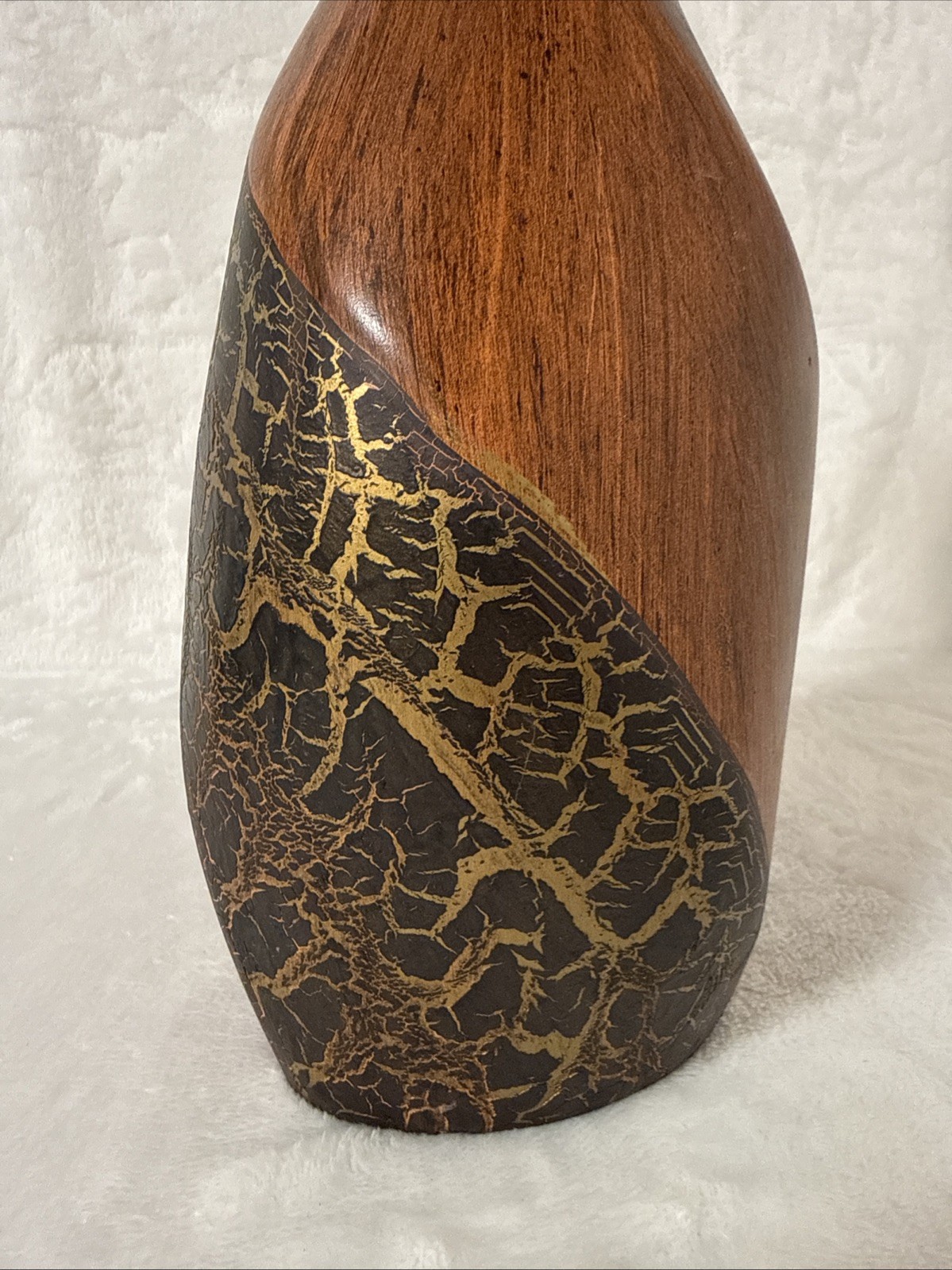 Vase Woodlook And Gold Crackle Glaze Ceramic Art Deco Unbranded 12.5”