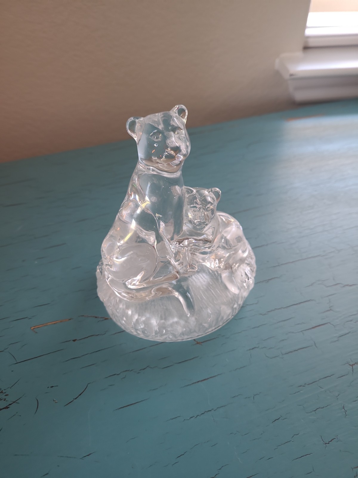 Vintage Royal Crystal Rock Lioness & Cub Figurine 24% Lead Crystal Italy