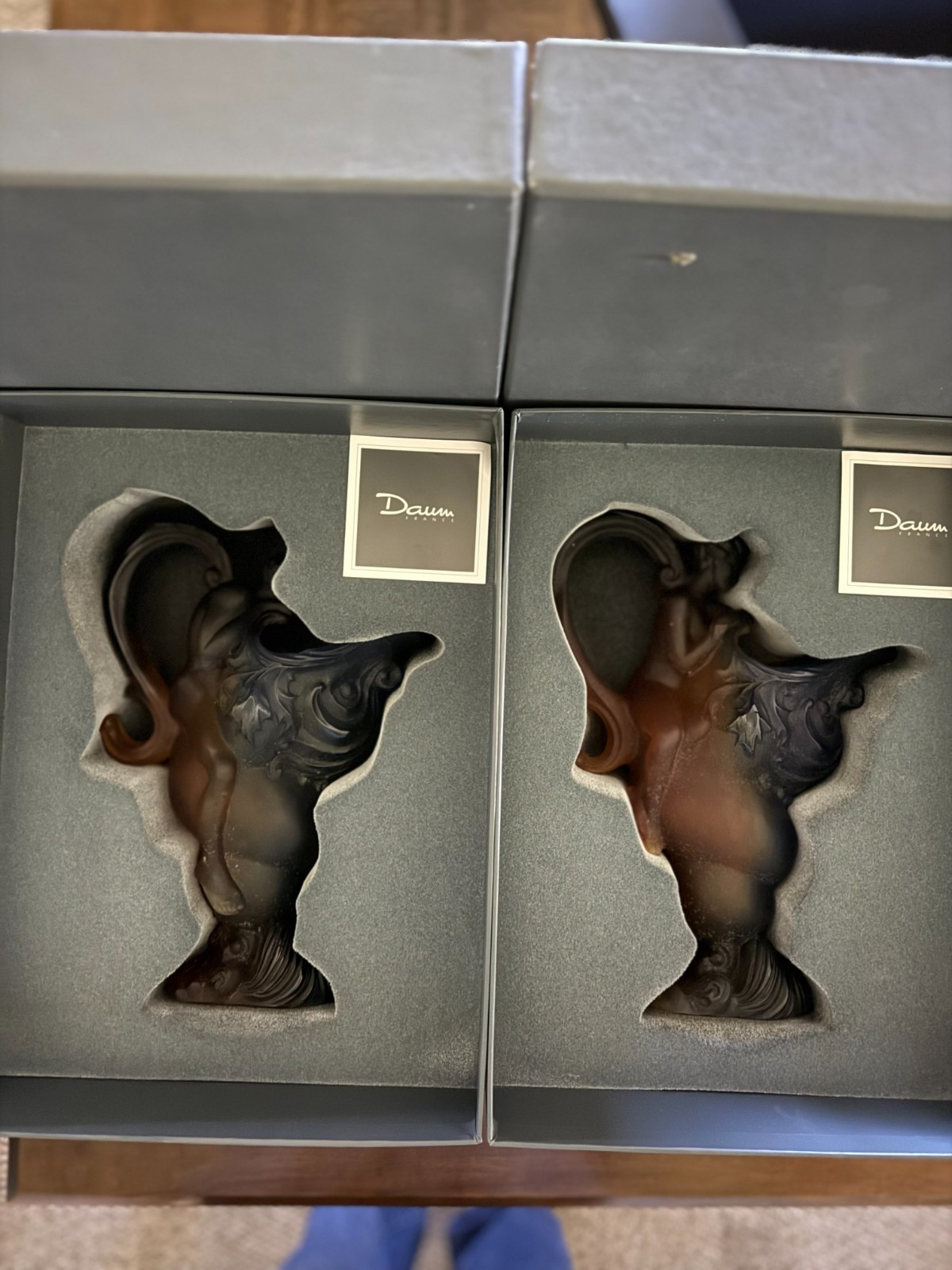 Daum Pate de Verre amber and blue frosted glass “Mythologie” pitcher Female/Male
