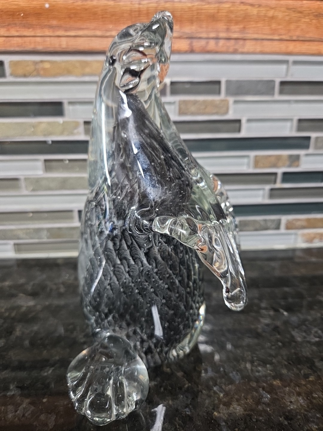 Blown Art Glass Seal Sea Lion Black & Gray Control Bubble HEAVY Paperweight
