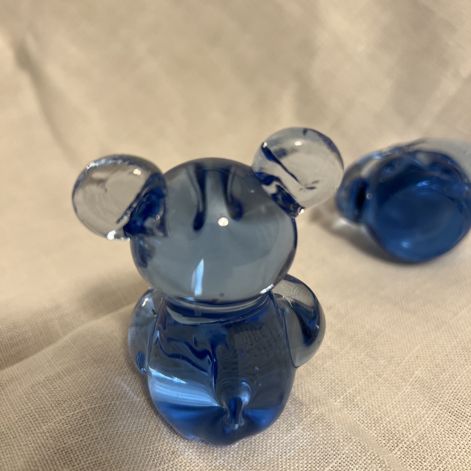 United States Commemorative Fine Art Gallery COBALT BLUE Glass BEAR 3” Pair