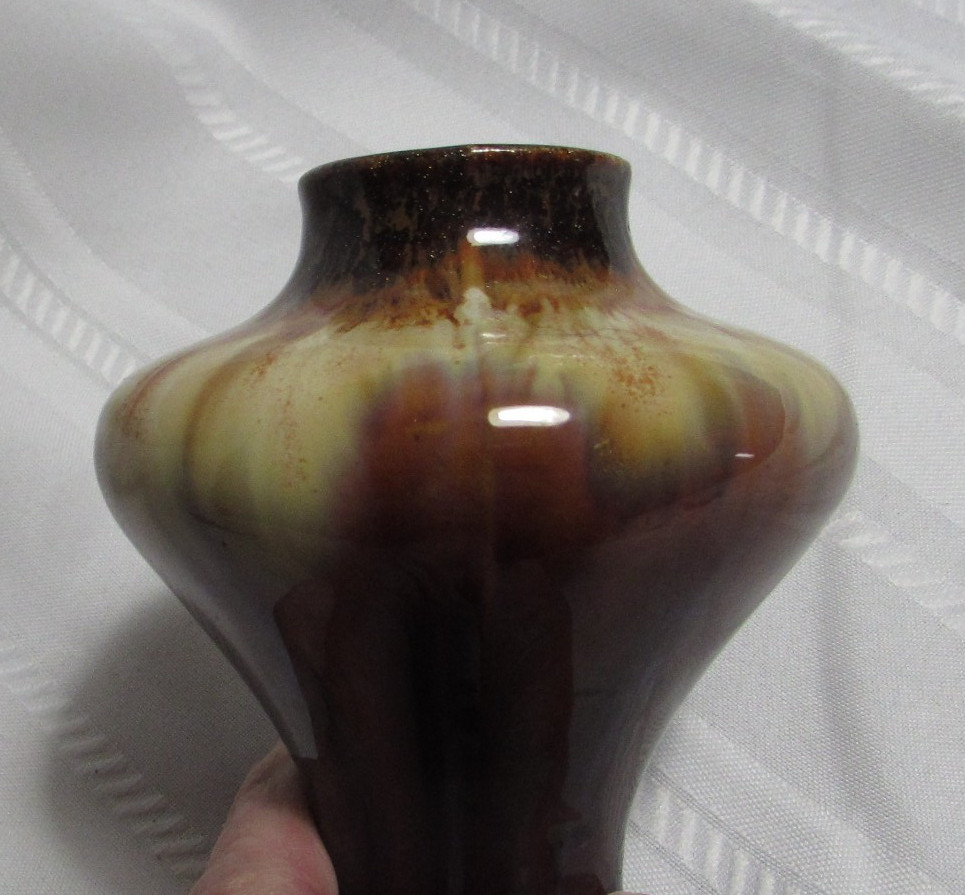 Small MCM Brown Mottled Drip Glaze Belgium Pottery Vase 4 1/4″ Tall
