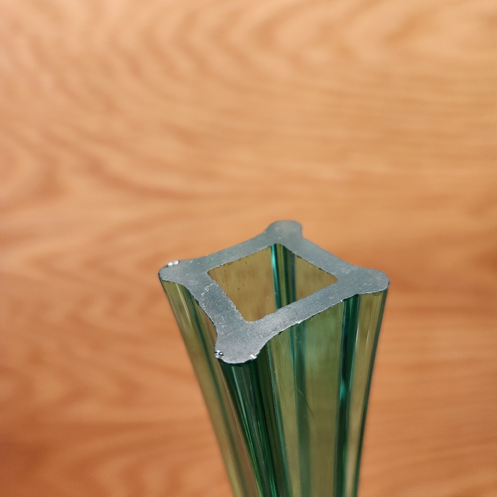 CHIP Vintage Square Base Footed Stem Bud Vase 15.75″ Green Teal Glass
