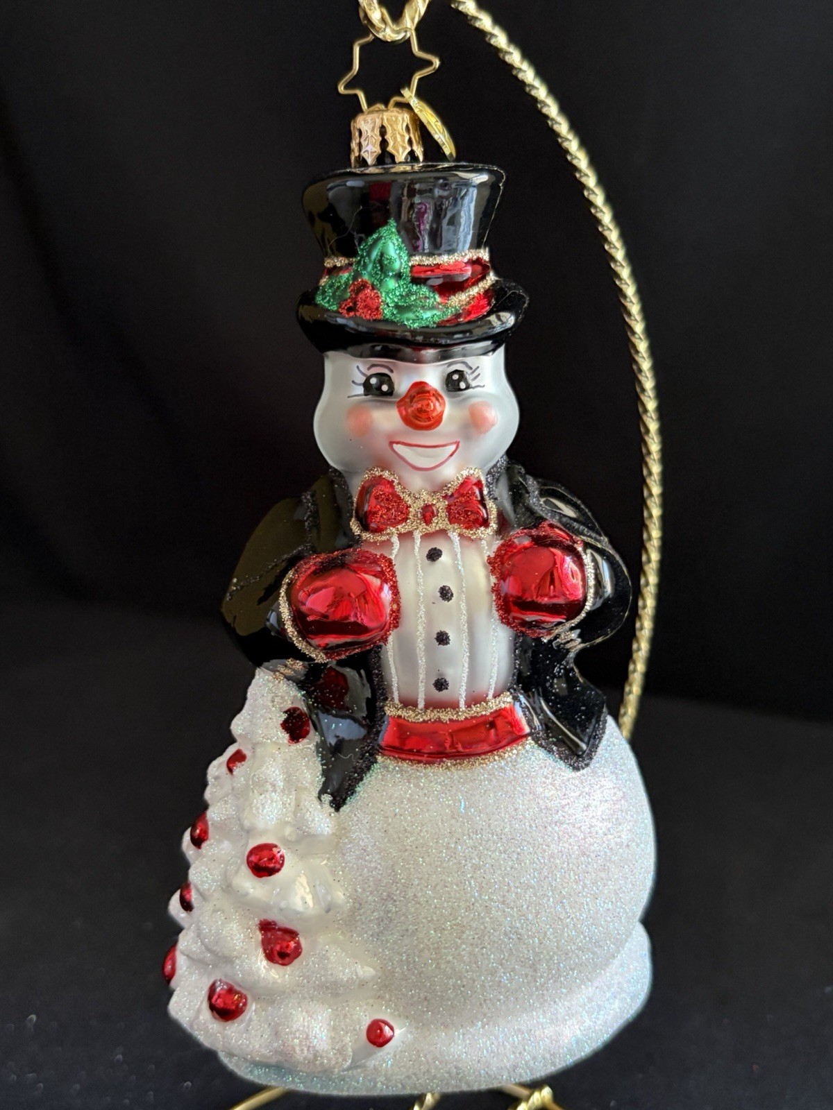 CHRISTOPHER RADKO GLASS CHRISTMAS ORNAMENT HIGH FASHION FROSTY SNOWMAN 1020575
