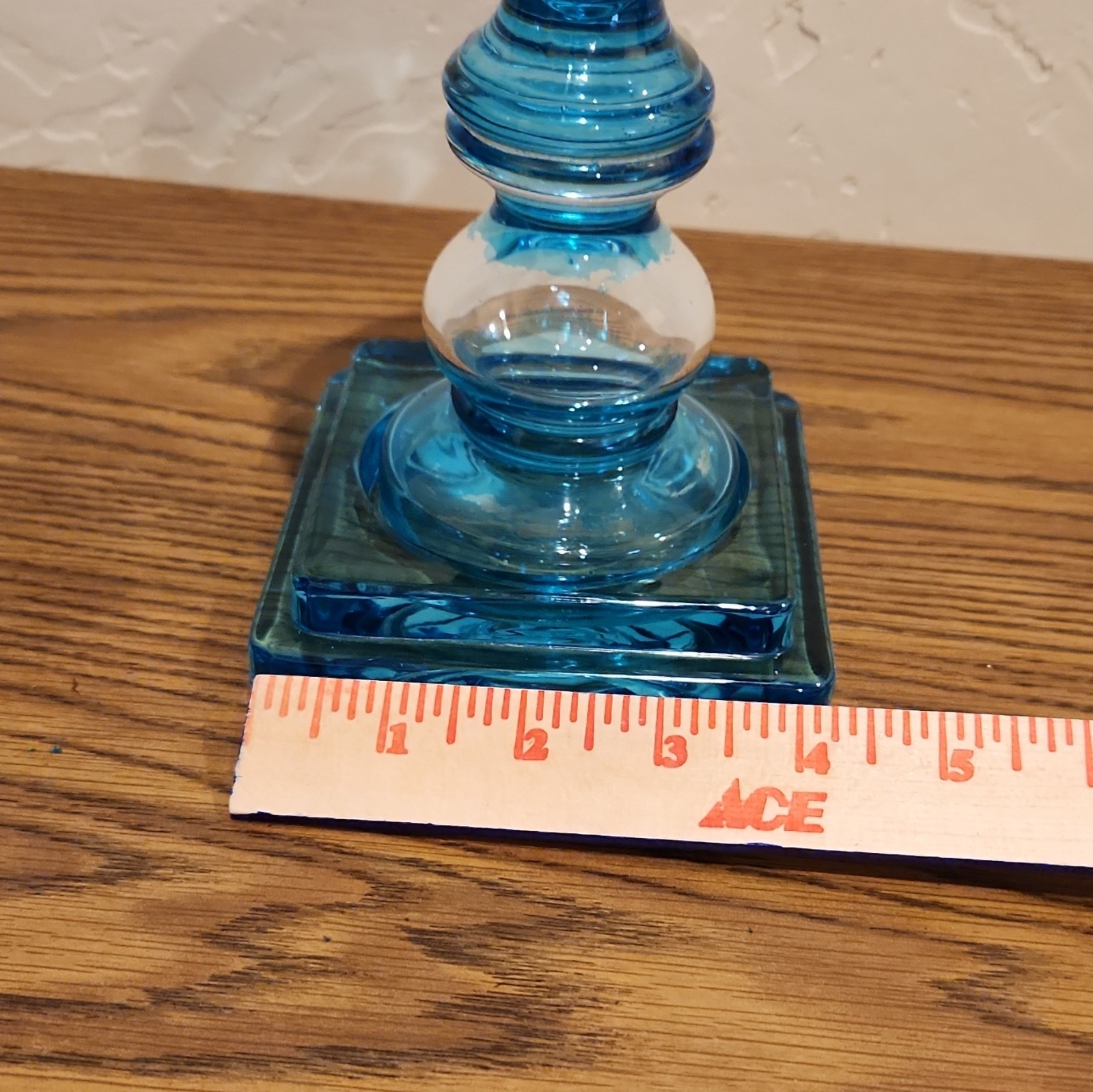 Blue & Clear Translucent Art Glass Pedestal Taper Candle Holder 7 in x 4 1/2 in