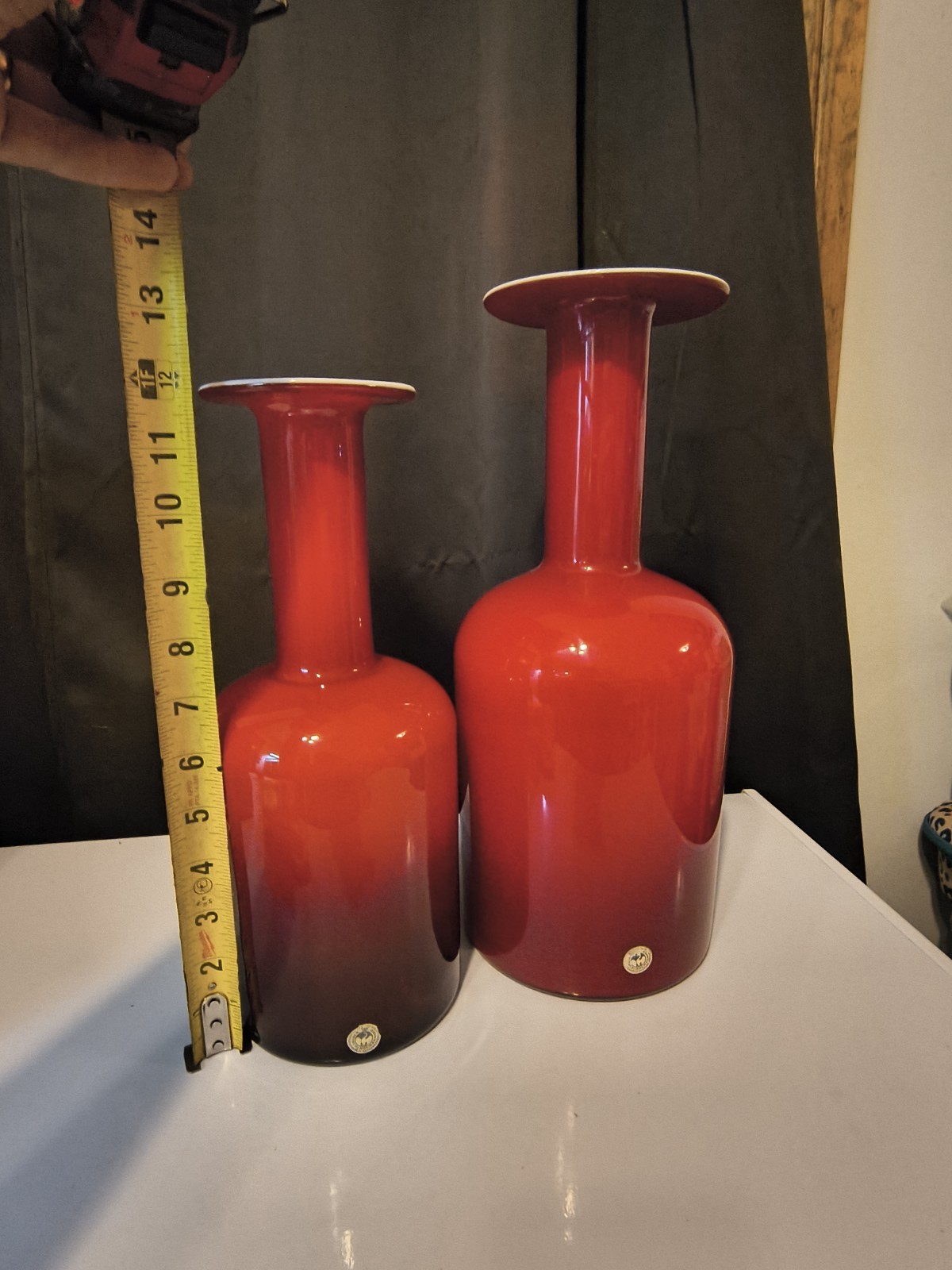 Vintage Mid Century Modern Gulvase by Otto Brauer Holmegaard Red Art Glass Vase