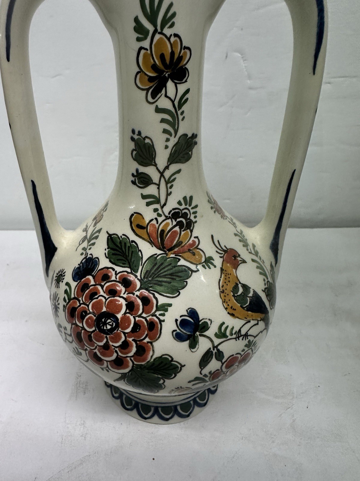 Vintage Delft Holland Hand-Painted Polychrome Vase 1982 Mint Condition
