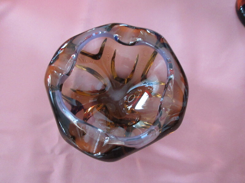 #2 one blown glass vase blue & brown 6.25″ in wide 2.75″ inches tall.