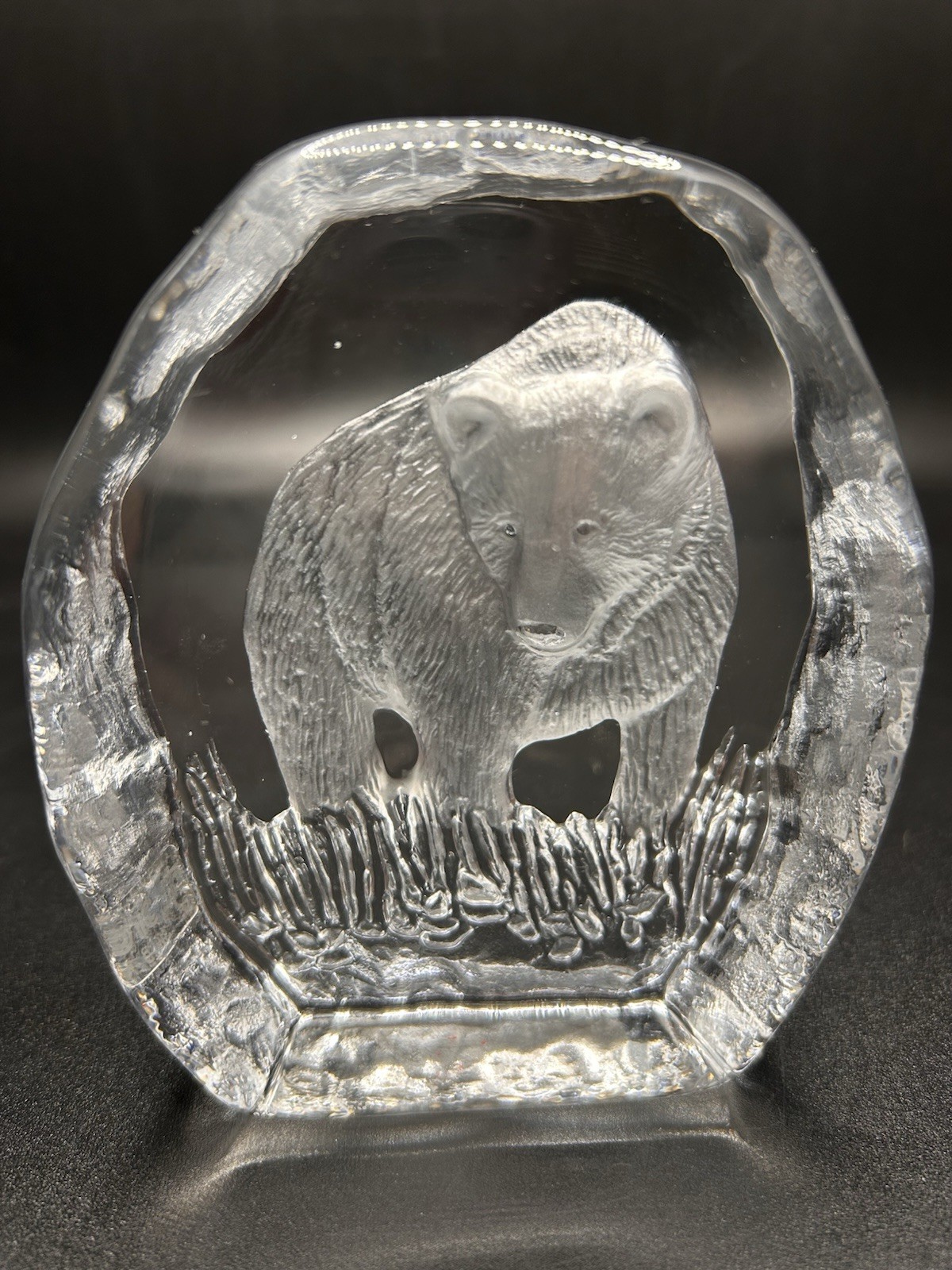 VTG Nybro Sweden Crystal Glass Bear Paperweight Signed W/Original Sticker
