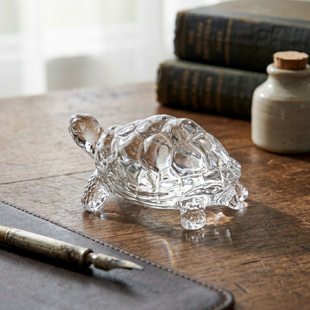 Transparent Crystal Glass Turtle Figurine, Glass Tortoise Decorative Ornament