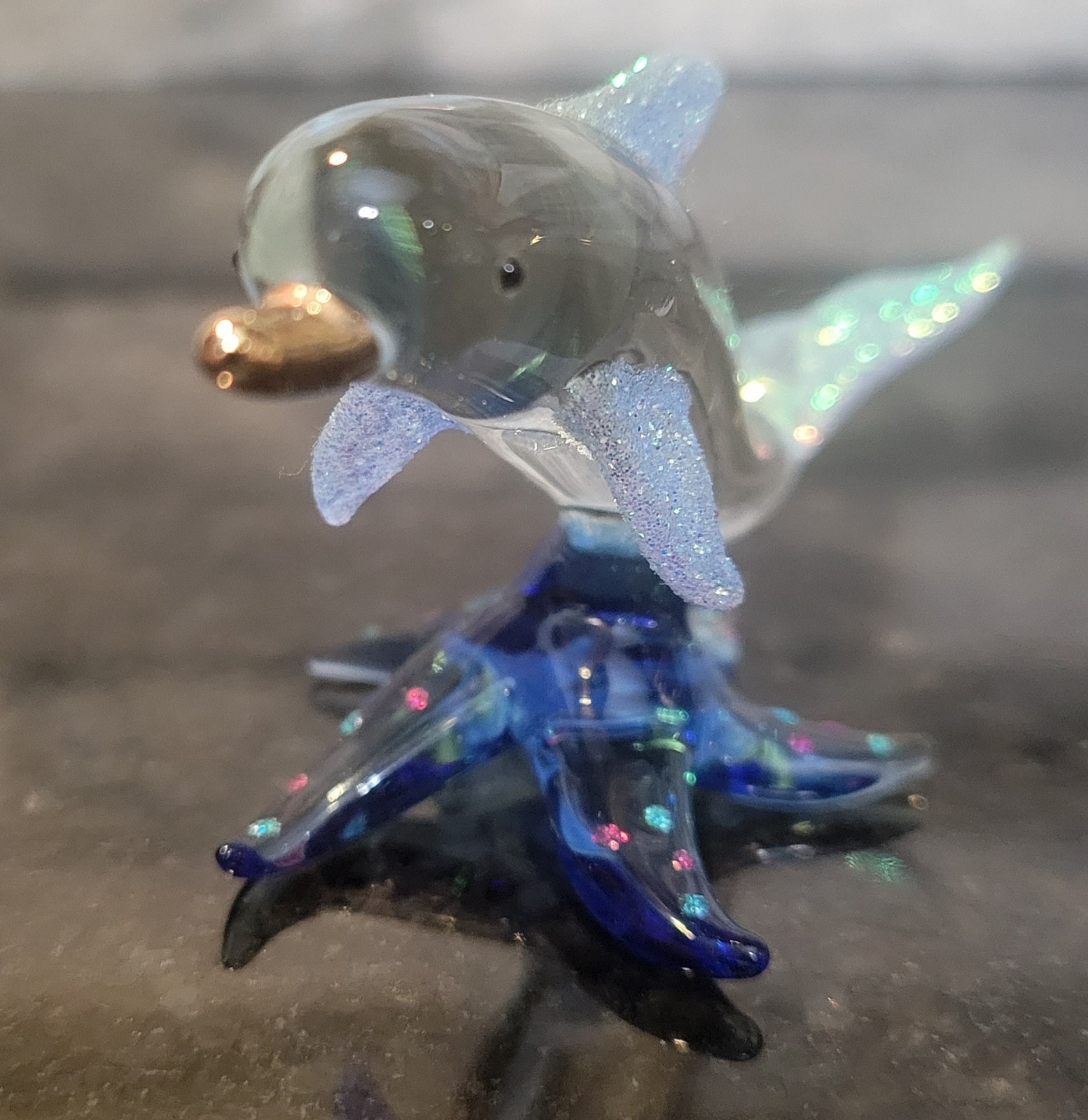 Unbranded Glass Dolphin Swimming On A Wave Clear And Blue Beautiful 3.5″