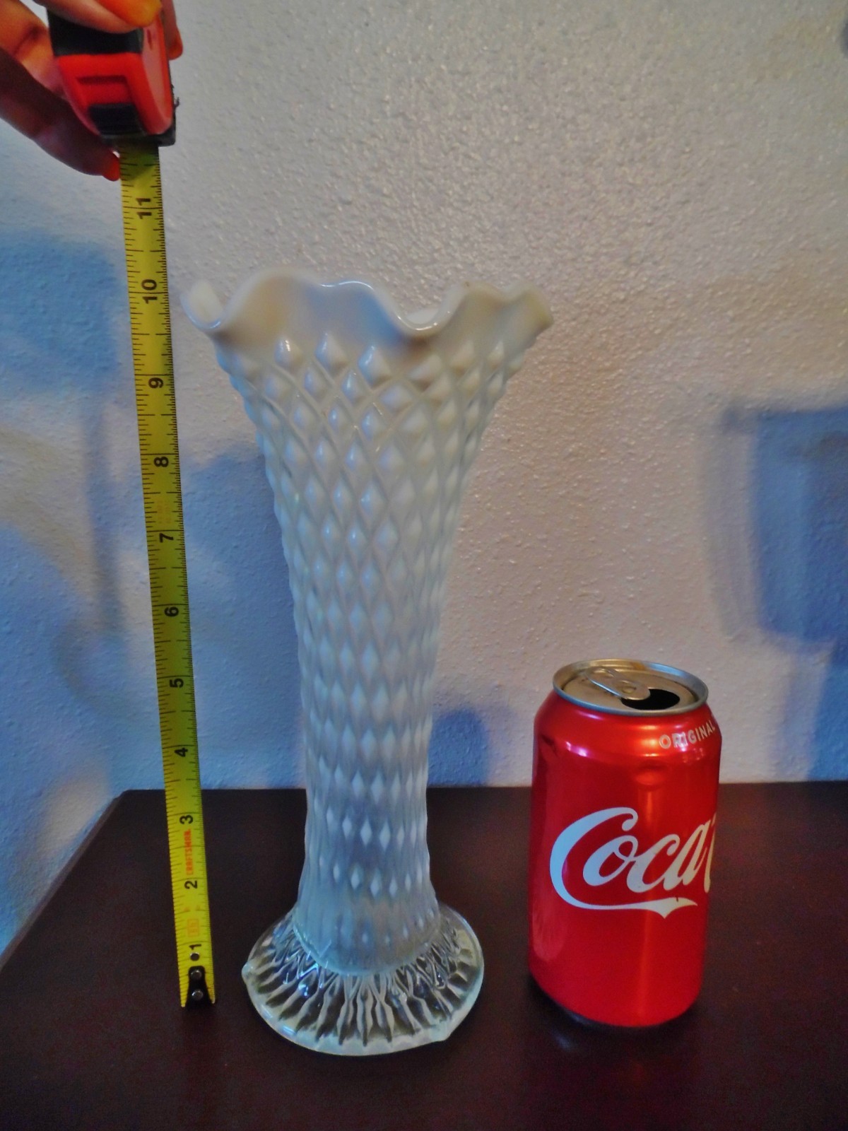 Vintage Northwood Opalescent Diamond Point Swung Vase 11″