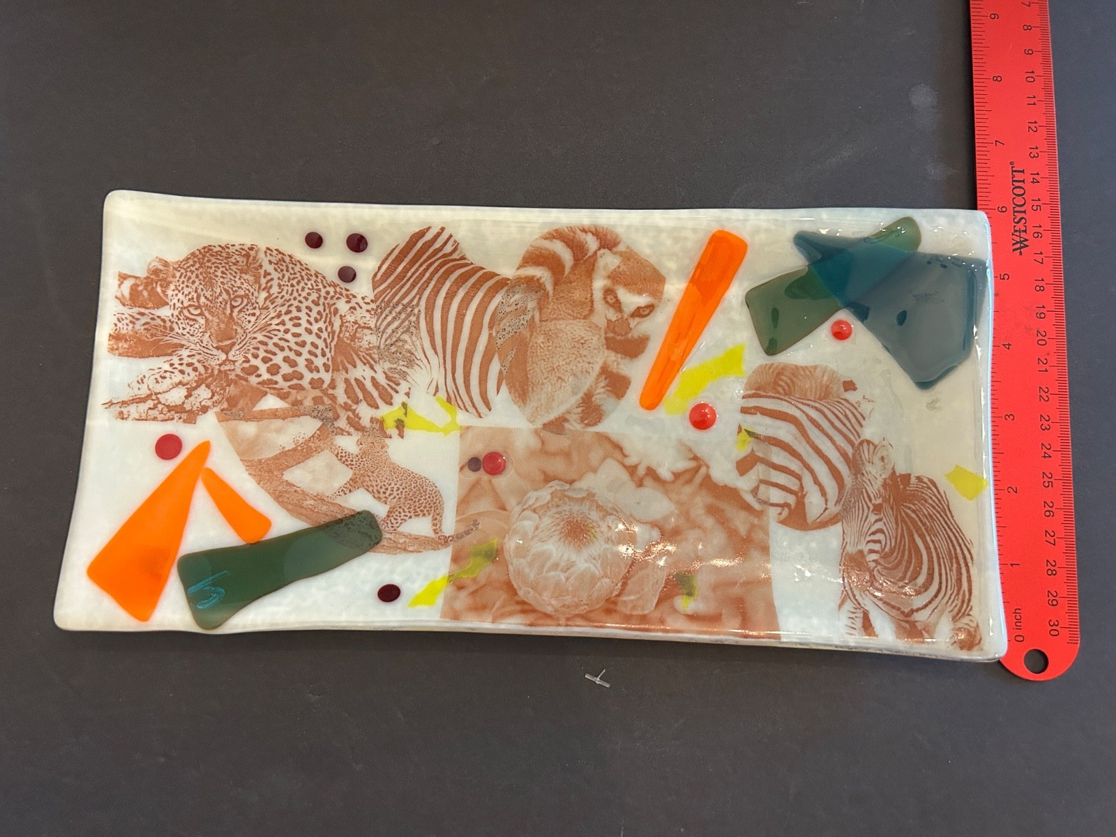 handcrafted fused glass decor animal print one of a kind