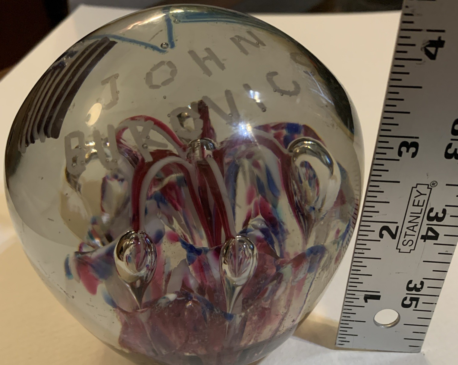 Large Blown Glass Patriotic PAPERWEIGHT-signed John Bukovics USA FLAG