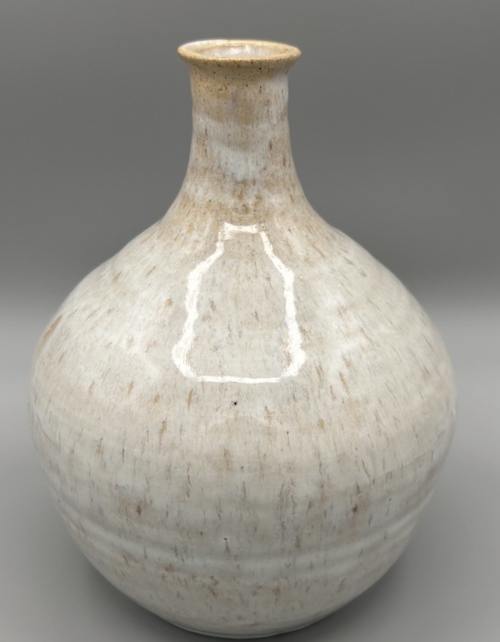 Signed Studio Pottery Vase dated 1993 Cream Speckled Stoneware