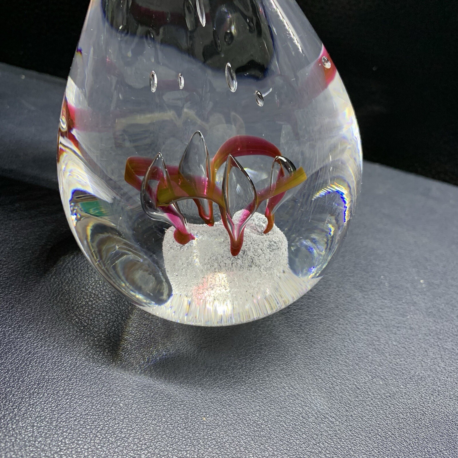 Studio Art Glass Free Form Teardrop Paper Weight Artist Signed 6” Tall 1.3 Lbs