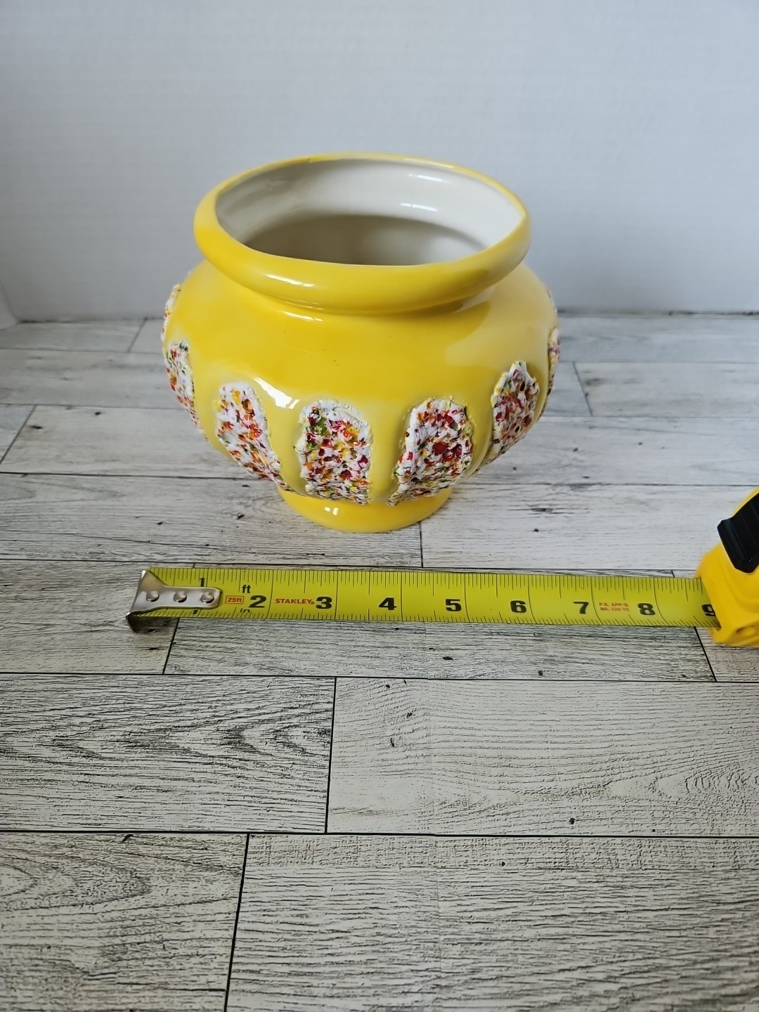 1960s 1970s Yellow Mold Bowl With Design Textured MCM Flower Pot
