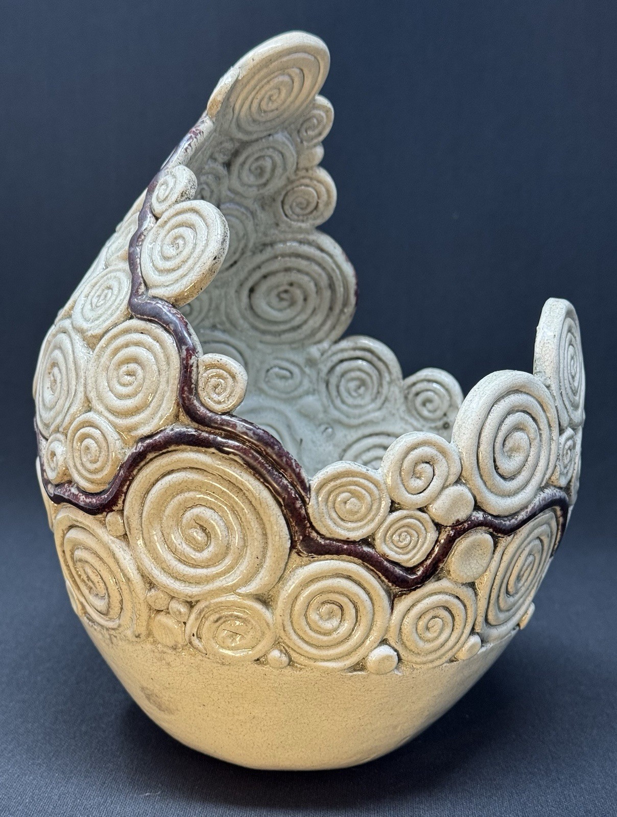 Signed Studio Art Pottery Coil Pottery Bowl / Vase
