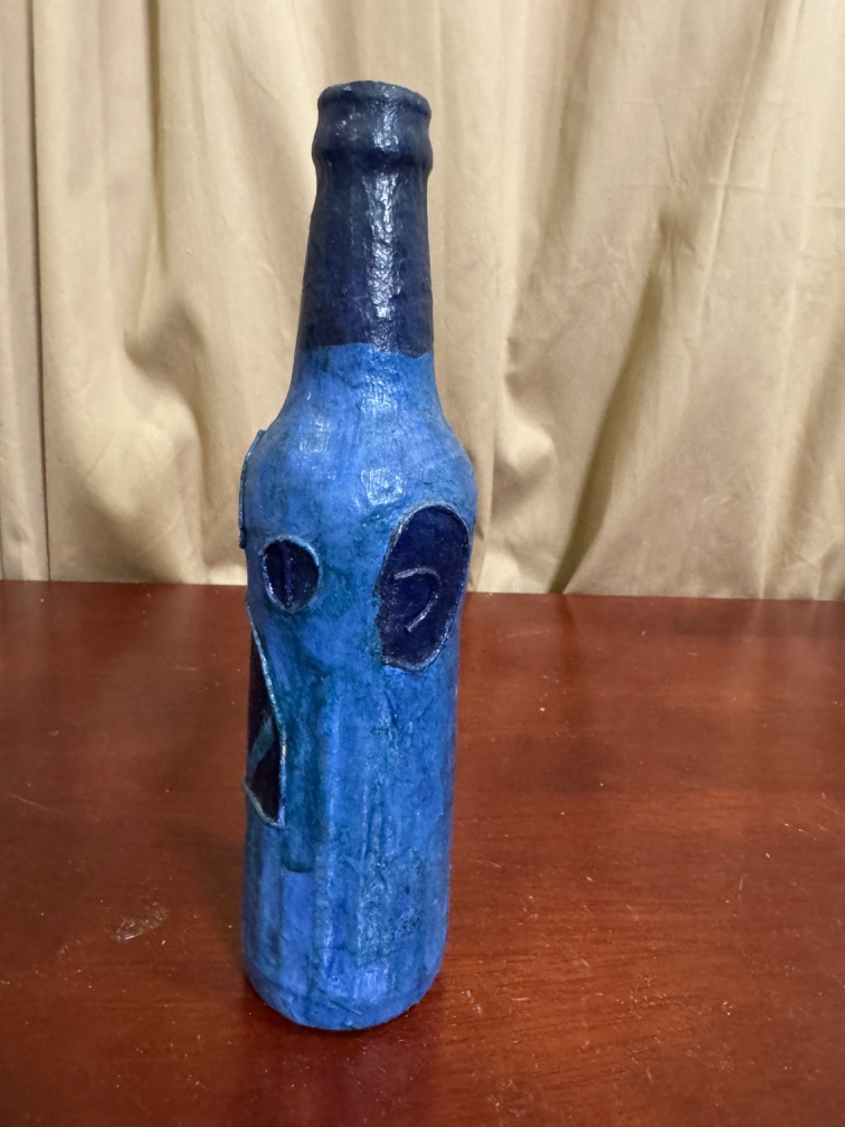 Unique Blue!! Handcrafted Glass Art Fun Monster! 1970s Vintage Bottle!