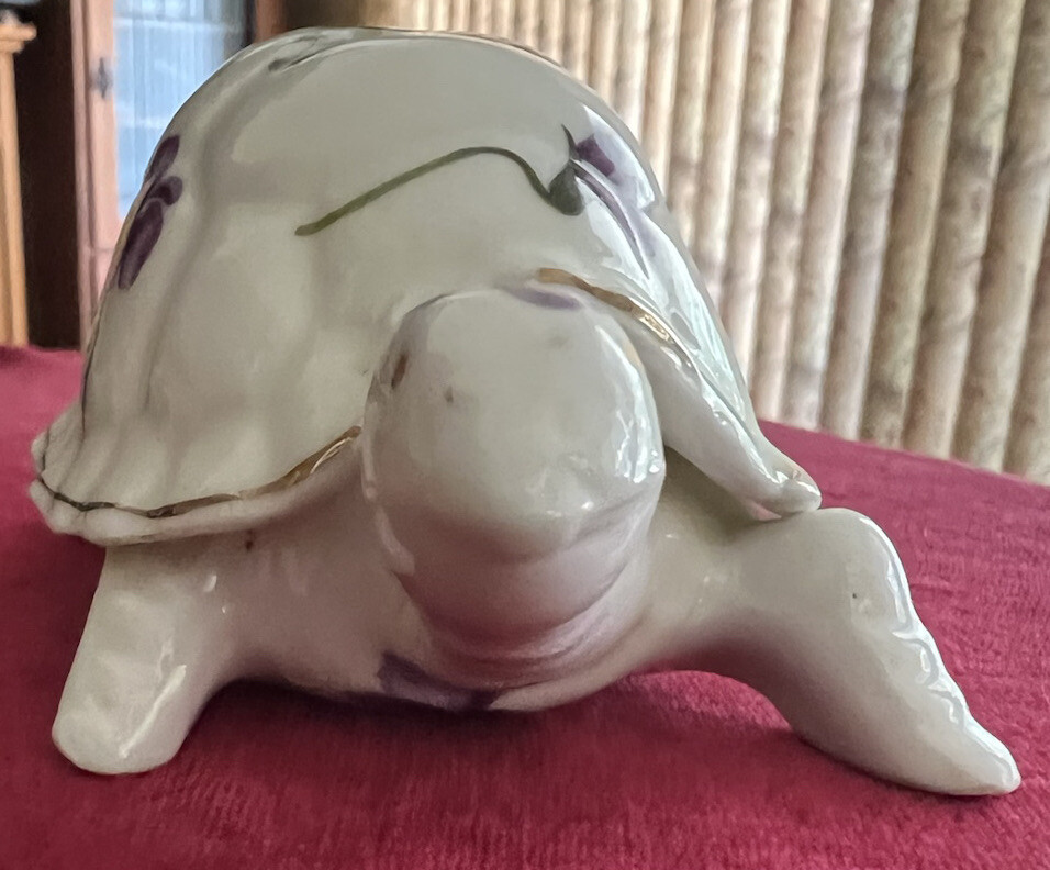 Fine Bone China Turtle Trinket Box Porcelain Purple Flower Pattern