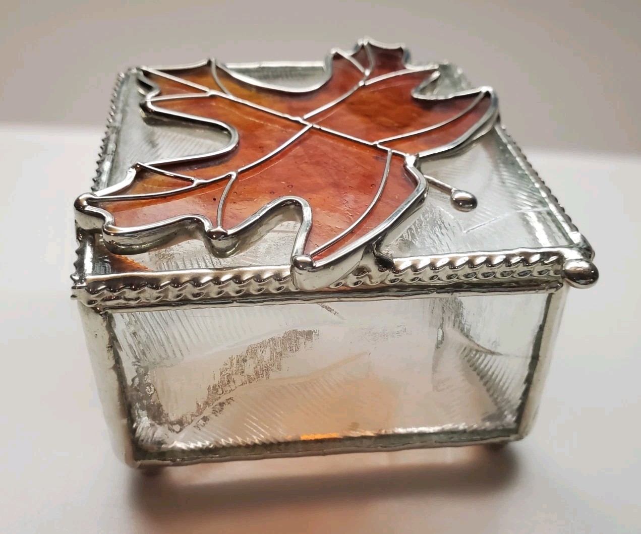 Stained Glass Maple Leaf Hinged Trinket Box
