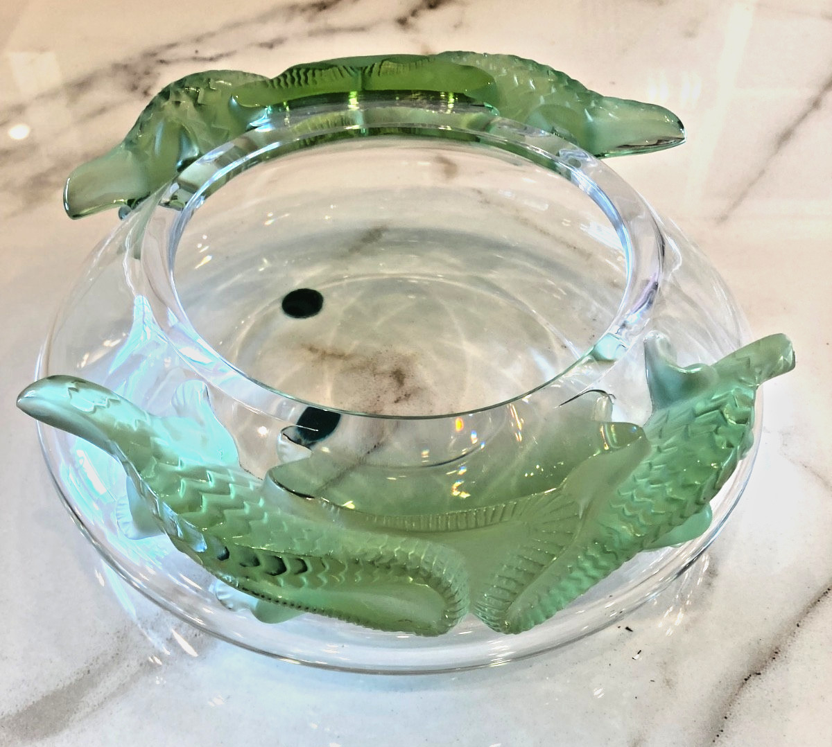 Lalique France Crystal Bamako Green Lizard Centerpiece Bowl Mint w/ BOX & PAPERS