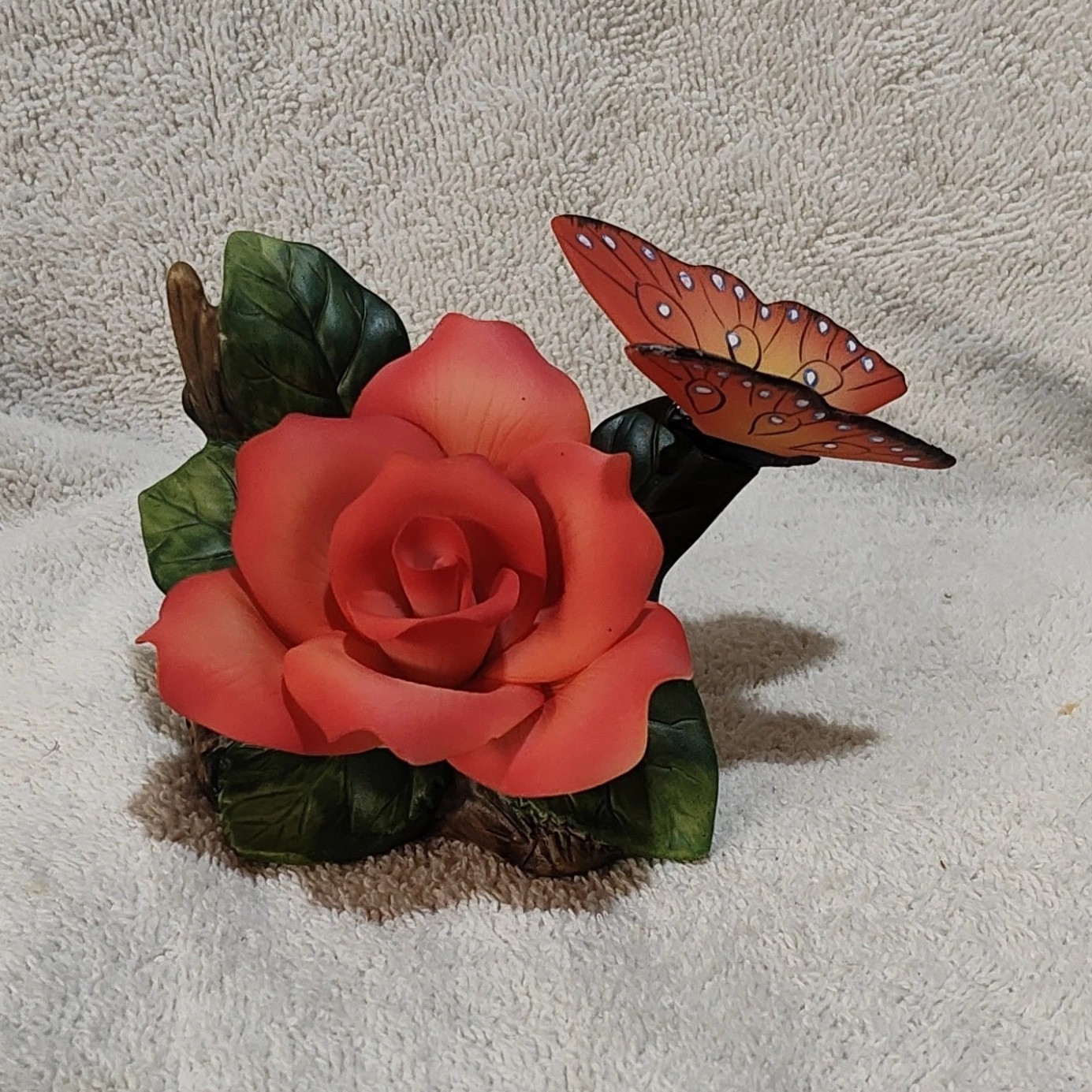 Y.H. 1997 Rose and Butterfly Ceramic Figurine Flower Nature Made in China