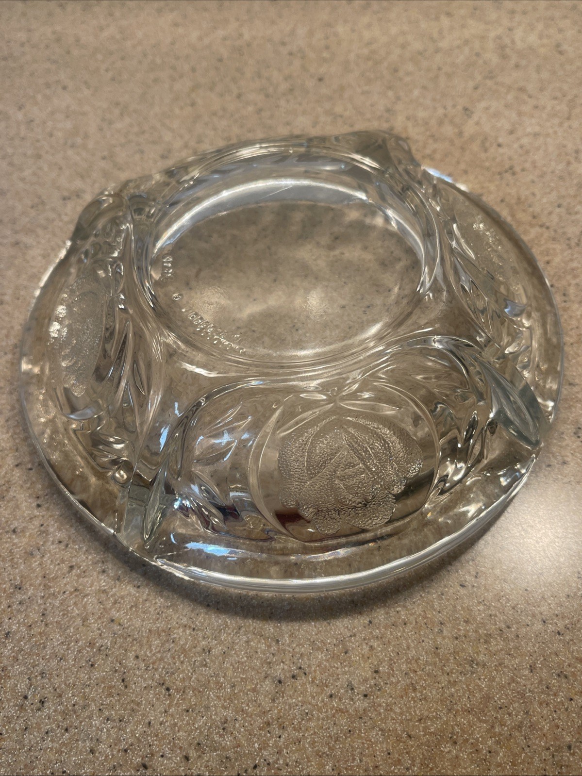 Vintage KIG Indonesia Pressed Glass Ashtray – Embossed Rose Design