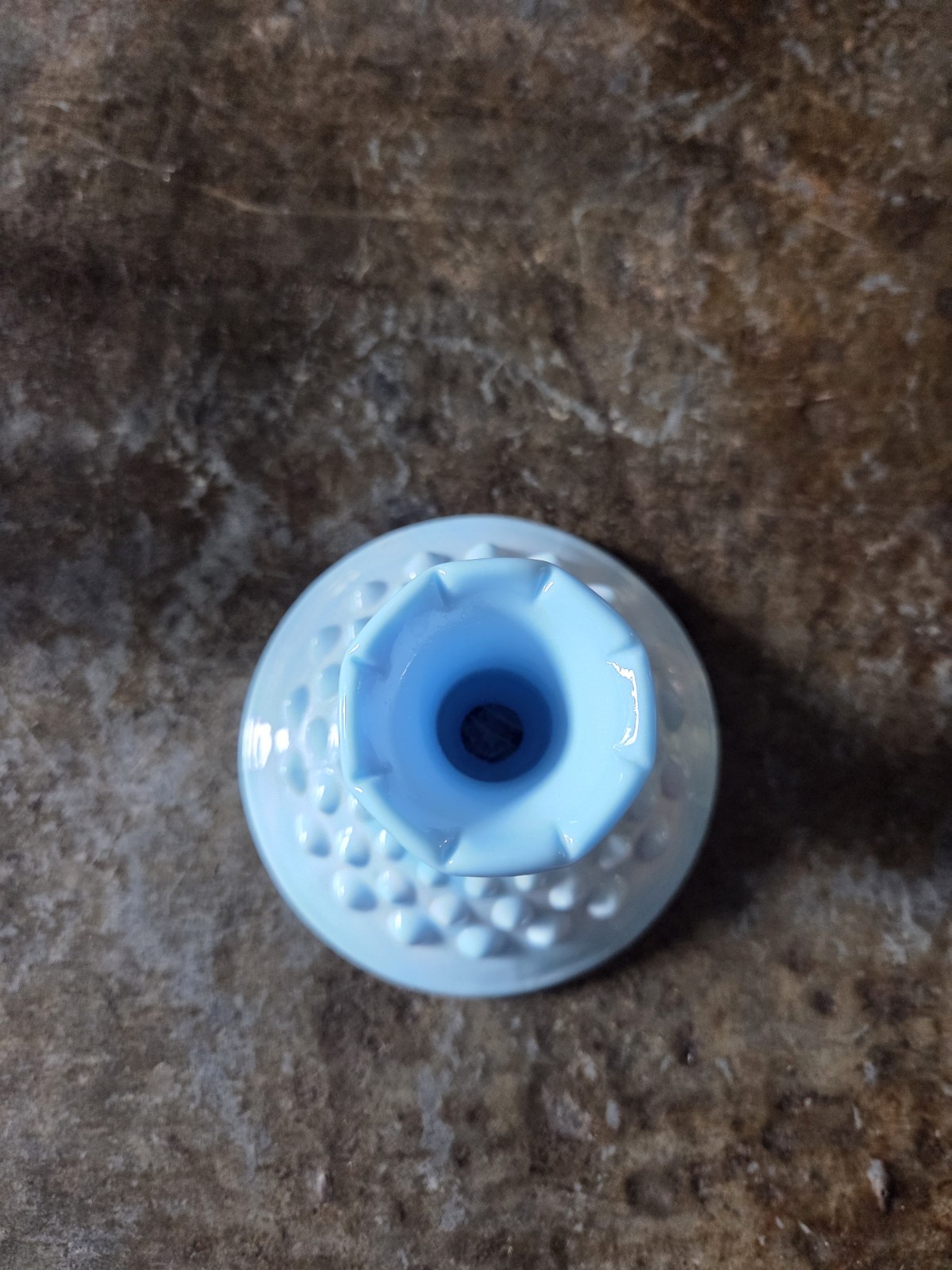 Vintage Single Fenton Blue Swirled Slag Glass Hobnail Taper Candle Holder