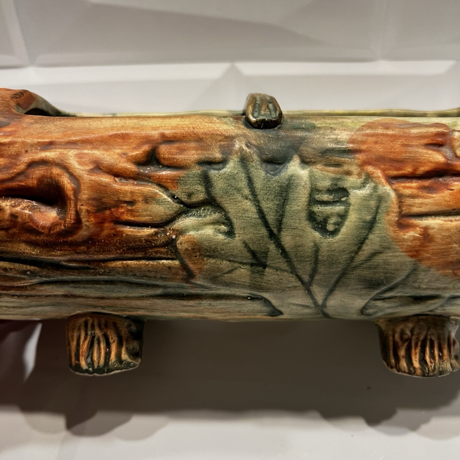 Weller Woodcraft Log Pottery Oak Leaf Log Shaped Ceramic Planter Centerpiece