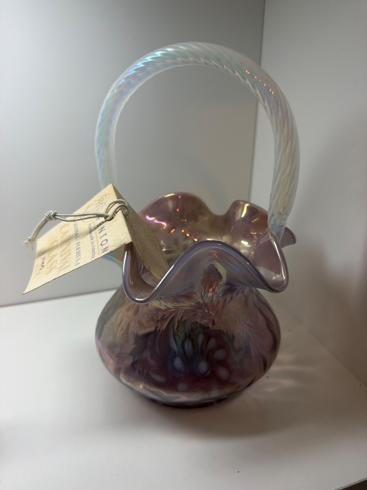 Vintage(1991) RARE Fenton Amethyst Opalescent Daisy and Fern Basket