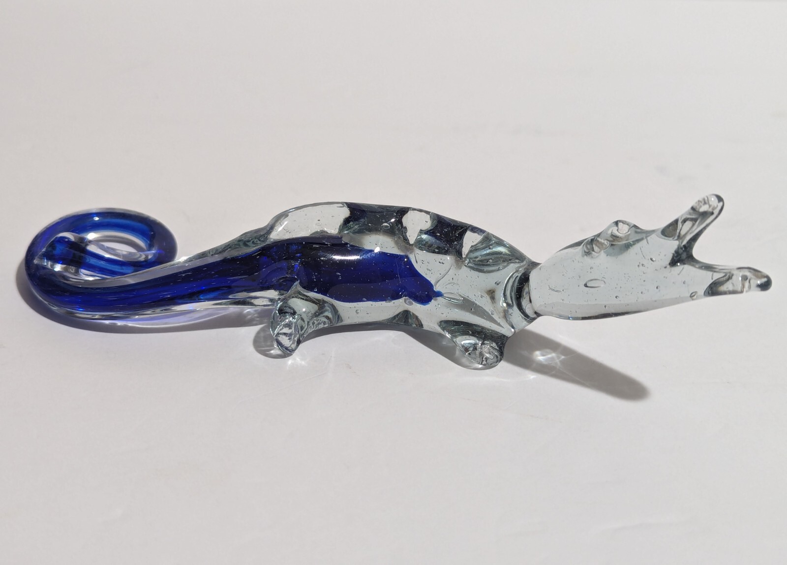 Vintage Lamp Work Art Glass Alligator Crocodile – Hand Blown Figurine – Blue