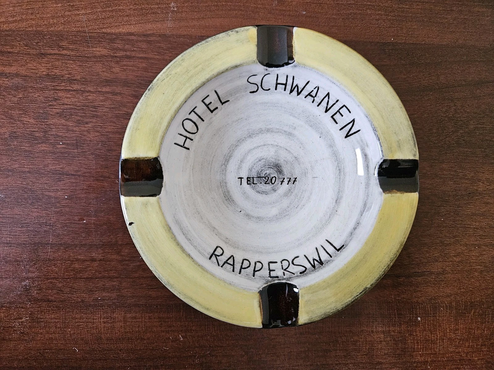 Vintage Hotel Schwanen Rapperswil Switzerland Round Glazed Ceramic Ashtray