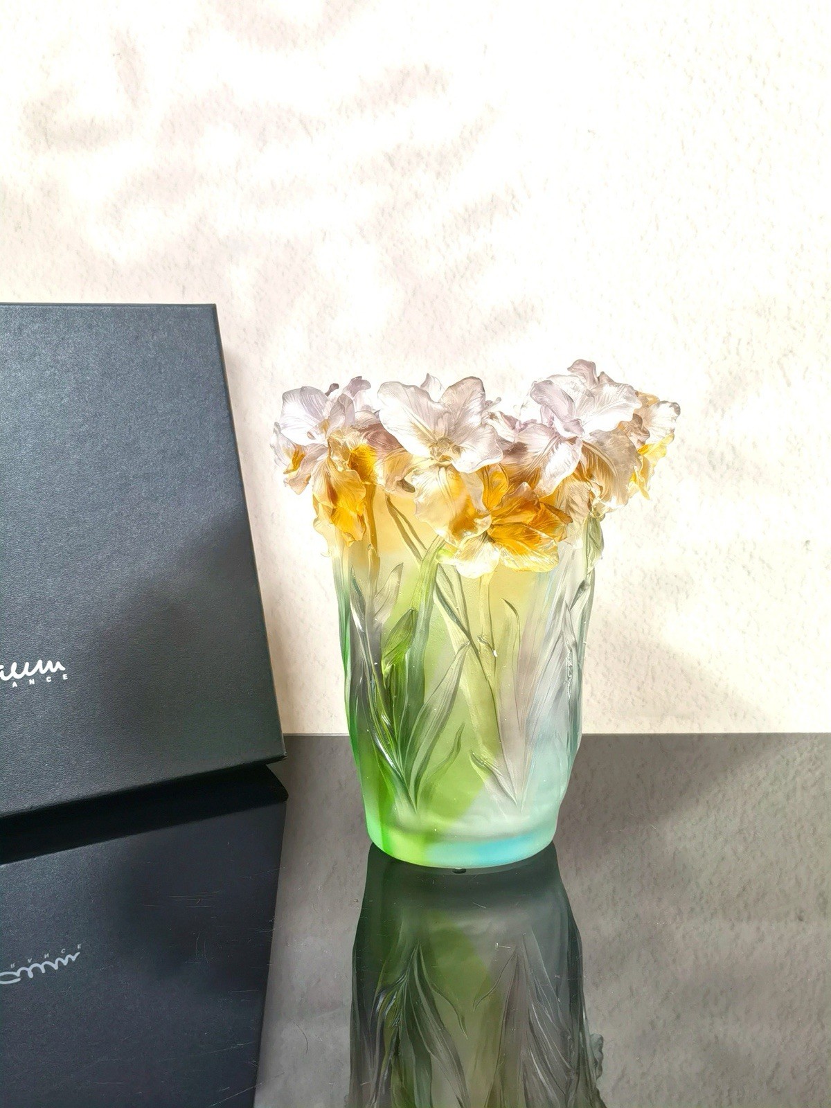 Daum France Iris Vase with Original Box