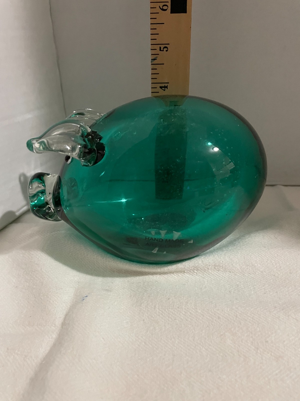 Hand Blown Art Glass Pig Figurine Green/Clear