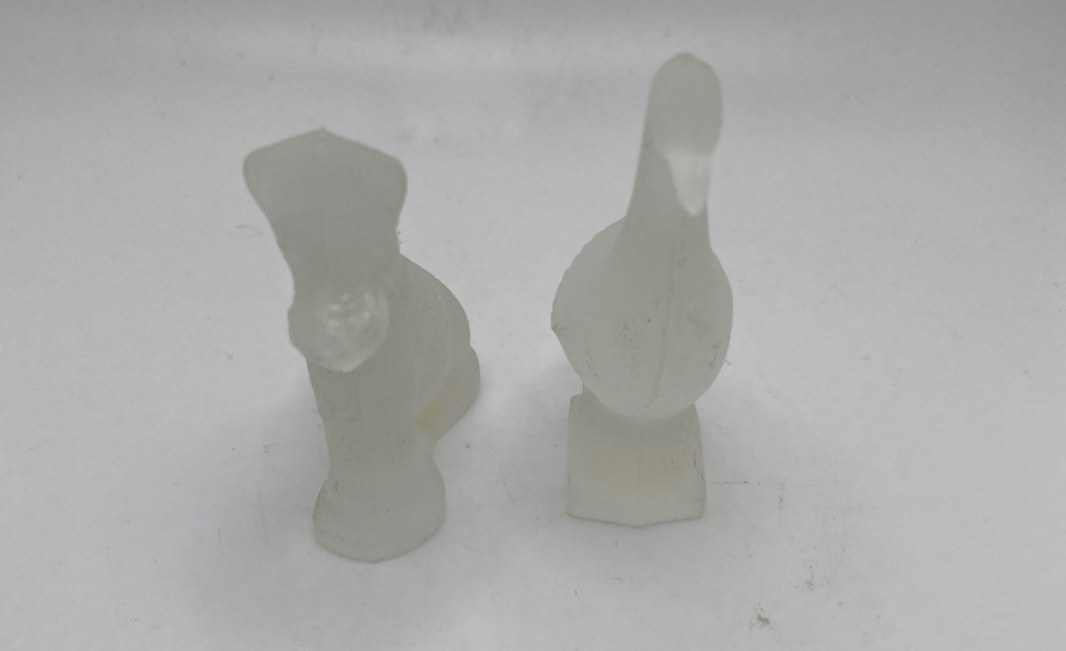 Vintage Two L E Smith Small Satin Glass Animal Figurines Duck & Scottie Dog