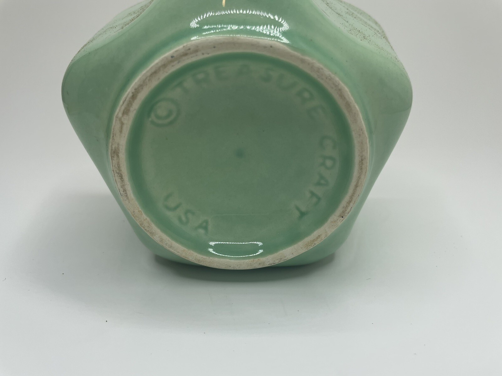 Treasure Craft Seashell Starfish Stoneware Vase Bowl, Mint Green 3.5″ Vintage