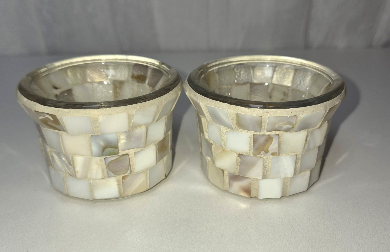 Yankee Mother Of Pearl Mosaic Votive Holder Set of 4, Approx. 1 3/4″ tall