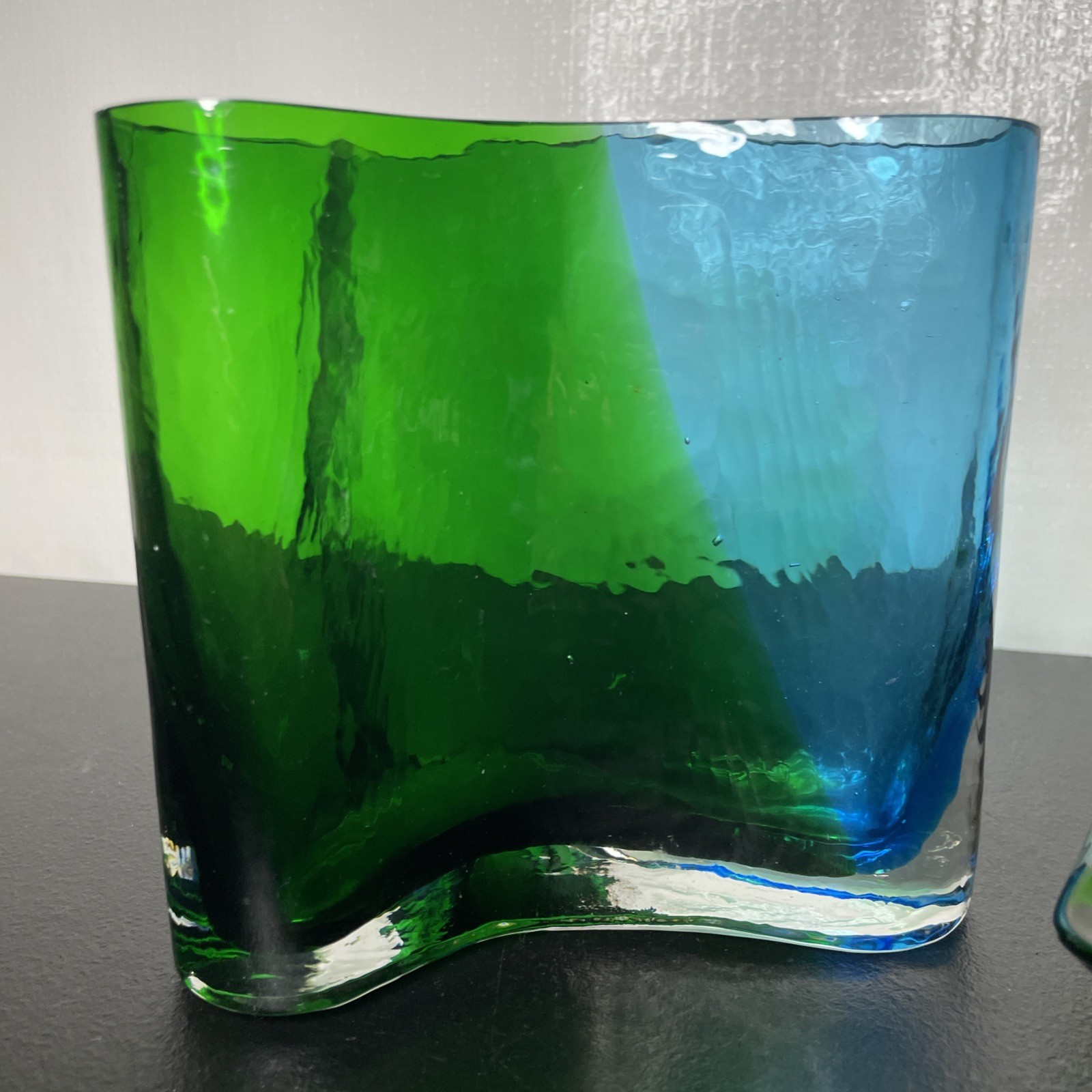 Southern Living Green Clear and Blue Art Glass Vase And Ash Tray Set Of 2