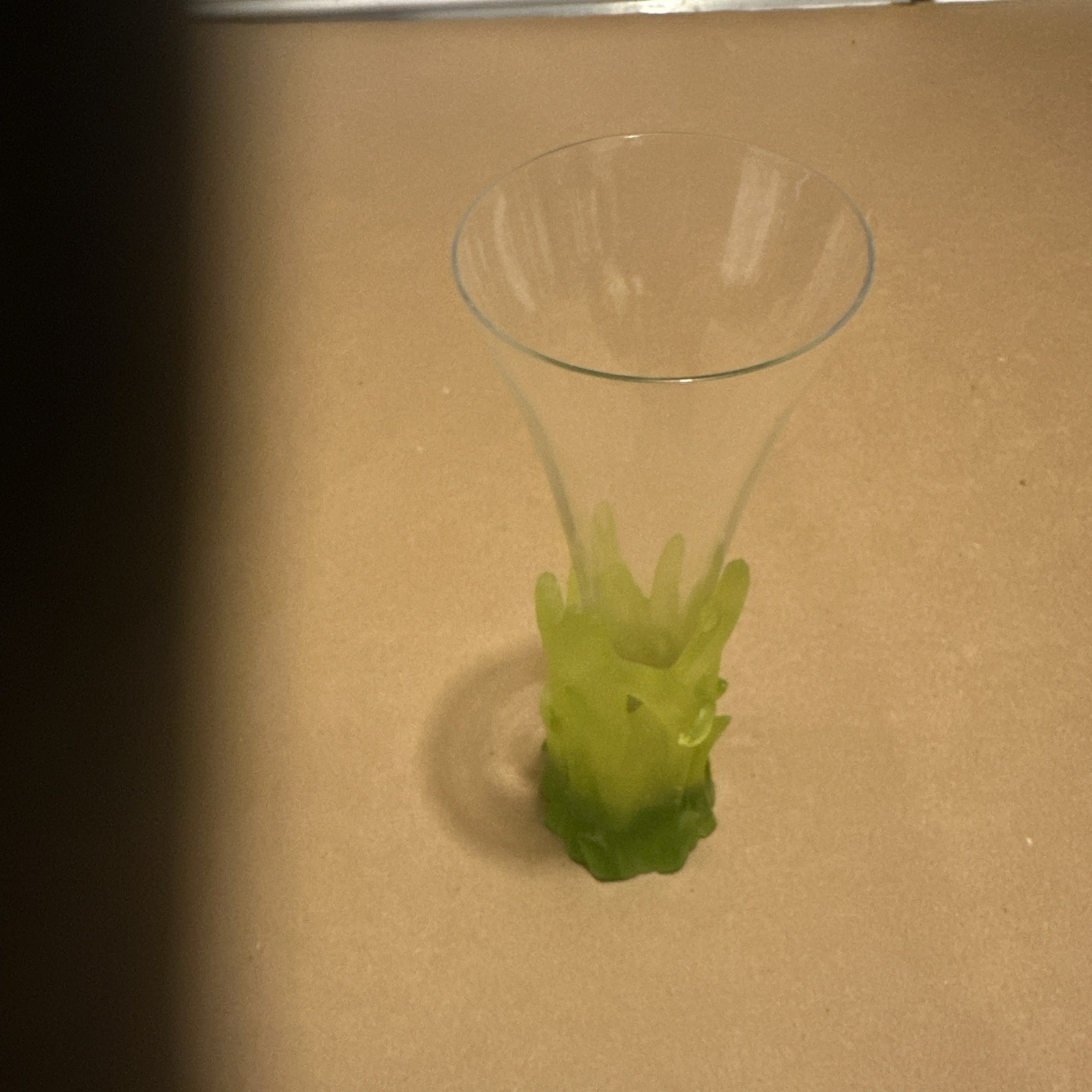 Daum France Crystal Vase with Pate de Verse Green Decorations Signed