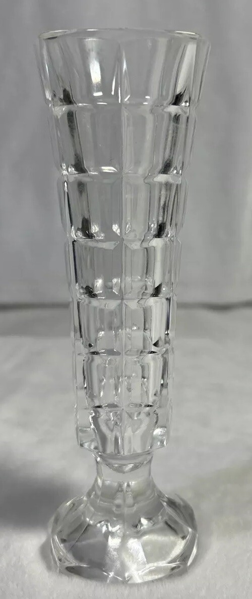 VTG MCM French Cristal d’Arques Soliflor 6.75” Cubist Lead Crystal Vase Art Deco