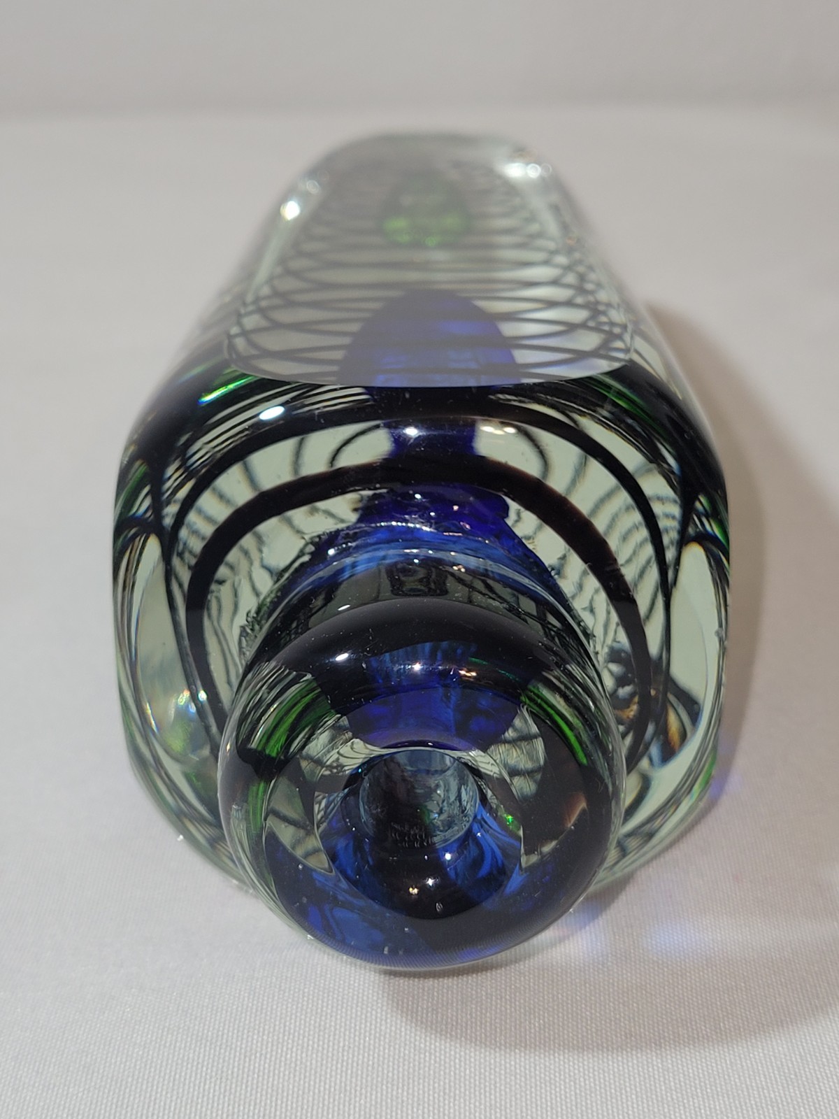Unique Art Controlled Bubble Blue/Green Heavy Art Vase 9¾” Tall. Pre-Owned
