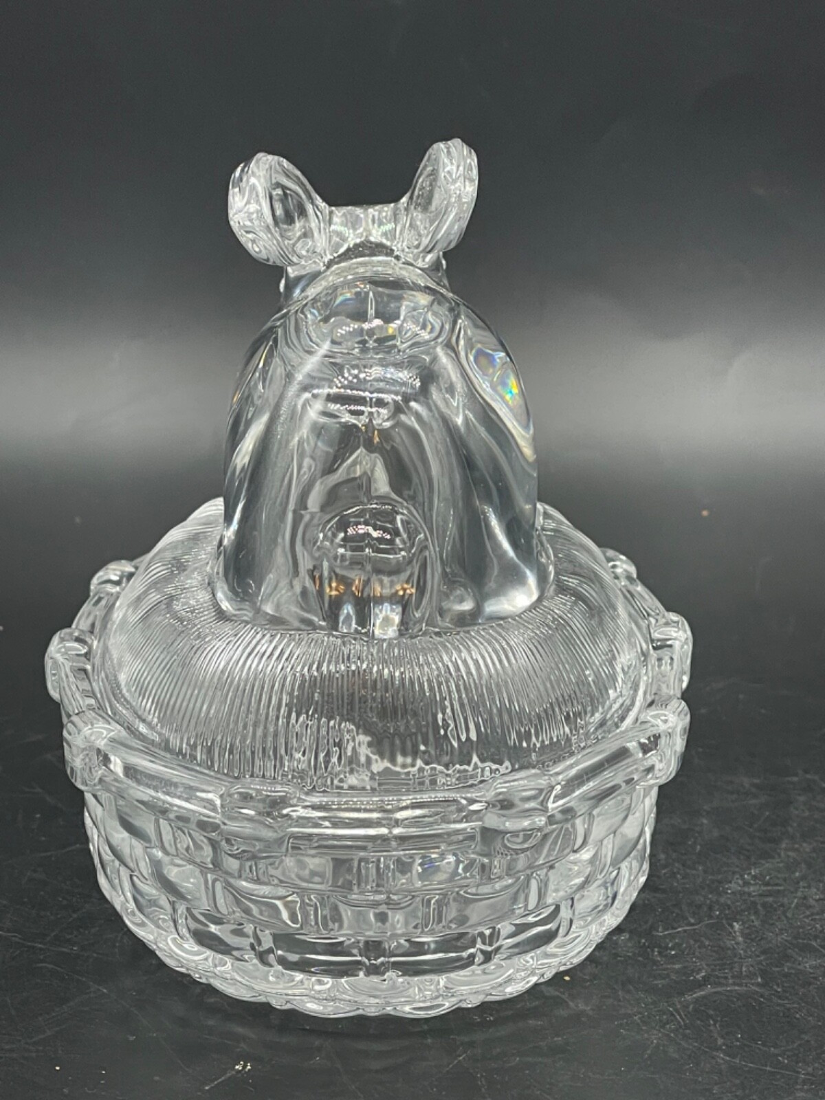 Clear, glass, rabbit on a nest