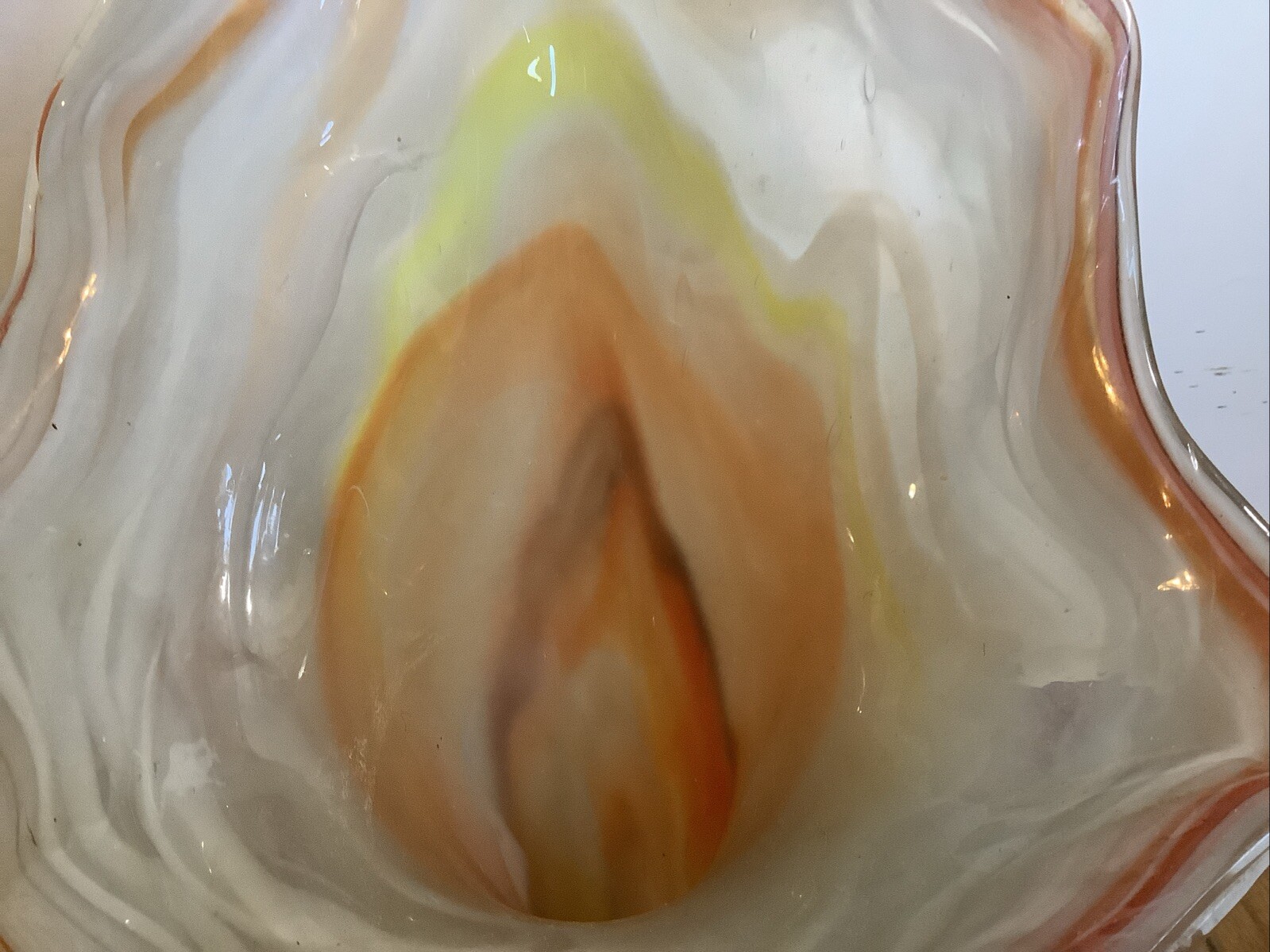Vintage Hand Blown Orange And Yellow Art Glass Swirl Twisted Stem Vase MCM