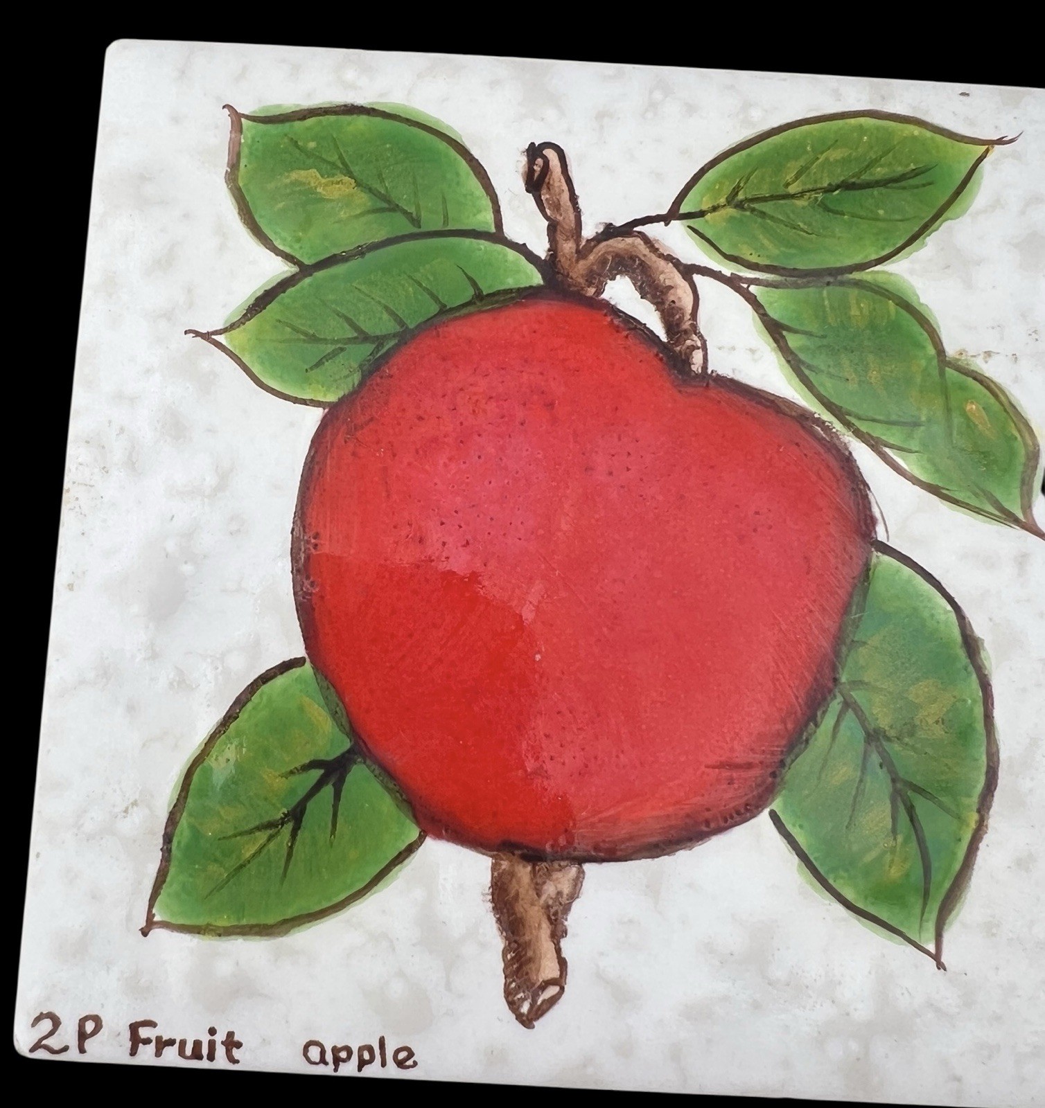 5 Vintage Dal-Tile Glazed Fruit Tiles Peaches Orange Apple & Plum 4.25” USA